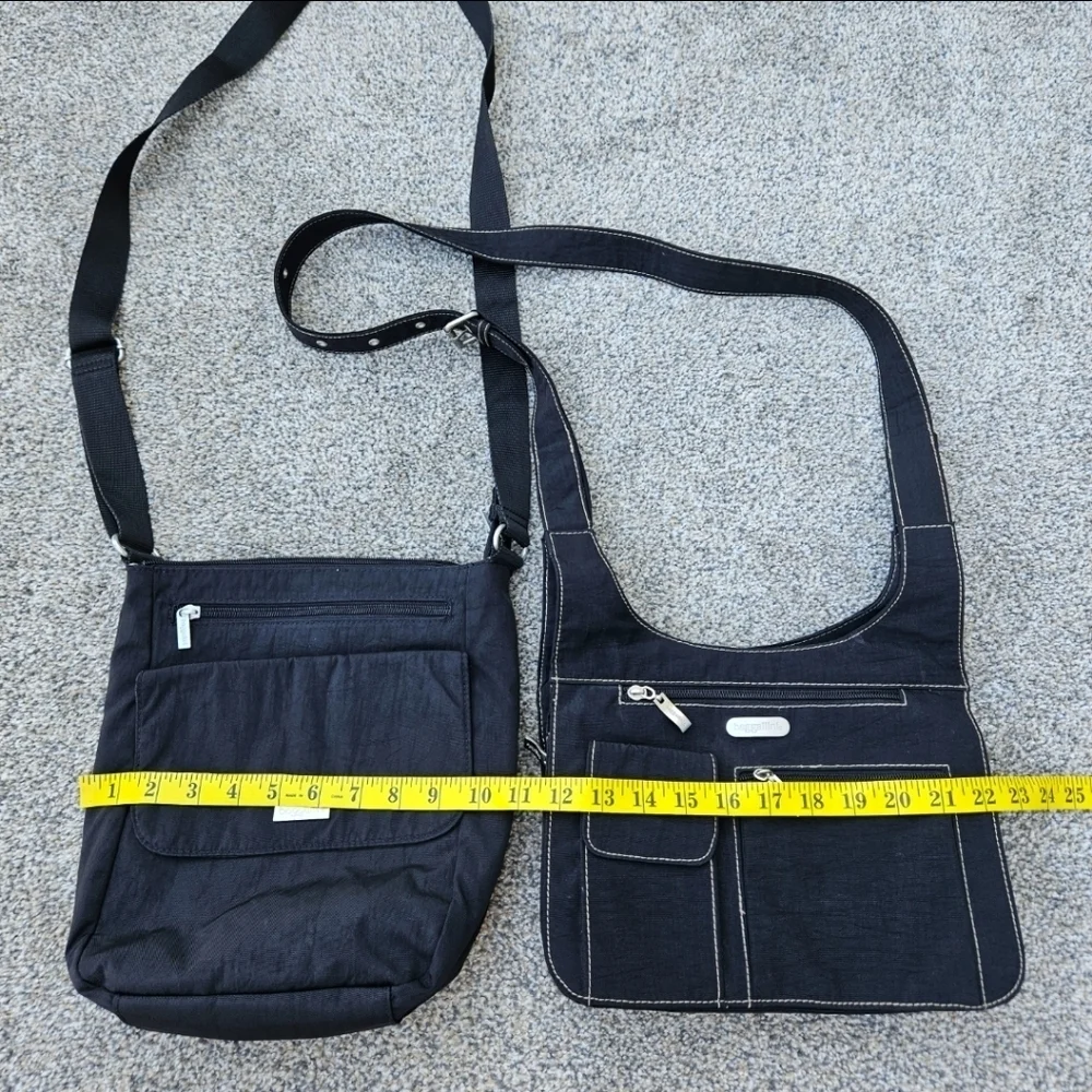 TWO Baggallini Nylon Crossbody Black Shoulder Bags Purse Organizer LOTS POCKETS